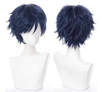 Men's Anime Short Blue Cosplay Wig,Unisex Short Layered Synthetic Accessory Hair Wig+Hair Cap for Cosplay Halloween Costume