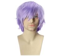 Men's Anime Short Light Purple Cosplay Wig, Unisex Synthetic Hair Replacement Wig Short Layered Accessory Hair for Cosplay Halloween Costume