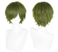 Men's Anime Short Olive Green Cosplay Wig,Unisex Short Layered Synthetic Accessory Hair Wig+Hair Cap for Cosplay Halloween Costume