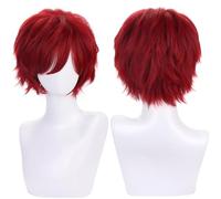Men's Anime Short Red Cosplay Wig,Unisex Short Layered Synthetic Accessory Hair Wig+Hair Cap for Cosplay Halloween Costume