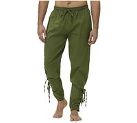 Men's Ankle Banded Pants Medieval Viking Navigator Pirate Costume Trousers Drawstring Waist Renaissance Gothic Pants Green