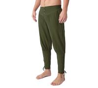 Men's Ankle Banded Pants Medieval Viking Navigator Pirate Costume Trousers Renaissance Gothic Pants, Army Green-button, X-Large