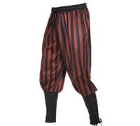 Men's Ankle Banded Pants Medieval Viking Navigator Pirate Costume Trousers Renaissance Gothic Pants, Black-brown, Medium