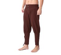 Men's Ankle Banded Pants Medieval Viking Navigator Pirate Costume Trousers Renaissance Gothic Pants, Brown-button, XL