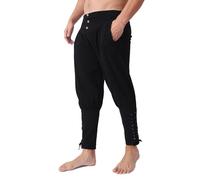 Men's Ankle Banded Pants Medieval Viking Navigator Pirate Costume Trousers Renaissance Gothic Pants, Black-button, Medium