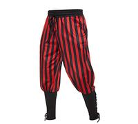 Men's Ankle Banded Pants Medieval Viking Navigator Pirate Costume Trousers Renaissance Gothic Pants, Black-red, L