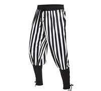 Men's Ankle Banded Pants Medieval Viking Navigator Pirate Costume Trousers Renaissance Gothic Pants, Black-white, Medium