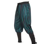 Men's Ankle Banded Pants Medieval Viking Navigator Pirate Costume Trousers Renaissance Gothic Pants, Black-green, S