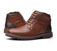 Mens Ankle Boots PU Leather Lace Up Combat Style Motorcycle Boots with Zip Side Retro Winter Shoes for Work, Travel, Business, Casual Dress Boots (9.5,Brown)