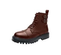 Men's Ankle Boots UK Lace Up Side Zipper Shoes Black Platform Leather Comfortable Walking Booties Winter Casual Shoe Non Slip Waterproof Shoewear for Indoor Outdoor (Brown, 7.5)