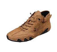 Men's Ankle Boots Walking Shoes Pu Leather Work Boots Durable Outdoor Comfort Hiking Boot Anti-Slip Sports Sneakers Flat Bottom Casual Trainers Lace Up Athletic Shoes Retro Fashion Sneakers Brown