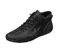 Men's Ankle Boots Walking Shoes Pu Leather Work Boots Durable Outdoor Comfort Hiking Boot Anti-Slip Sports Sneakers Flat Bottom Casual Trainers Lace Up Athletic Shoes Retro Fashion Sneakers Black