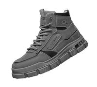 Mens Ankle Boots Wide Fit Lace Up Flat Fashion Shoes Outdoor Summer Autumn Soft Leather Waterproof Casual Boots Comfortable Walking Hiking Sports Sneakers Footwear Grey