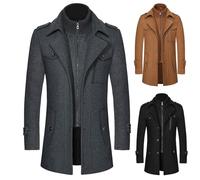 Men's Anoraks Autumn Winter Double Collar Thickened Woolen Mid-Length Trench Coat for Stylish Comfort and Warmth (Grey-1, XXXXXXL)