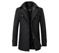 Men's Anoraks Casual Solid Woolen Coat Long Jacket for Stylish Outdoor Wear Durable Fashionable Outerwear for Men in Every Season (Black, XXXXL)