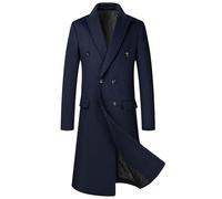Men's Anoraks Long Woolen Coat Stylish Solid Color Over Knee Length Windbreaker Perfect for Autumn Winter Fashion Outdoors (Navy-a, XXXL)