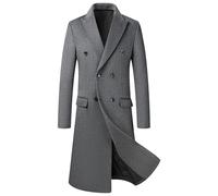 Men's Anoraks Long Woolen Coat Stylish Solid Color Over Knee Length Windbreaker Perfect for Autumn Winter Fashion Outdoors (Grey-a, XL)