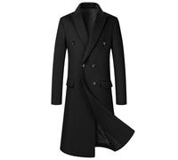 Men's Anoraks Long Woolen Coat Stylish Solid Color Over Knee Length Windbreaker Perfect for Autumn Winter Fashion Outdoors (Black-a, XL)