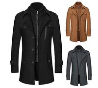 Men's Anoraks Stylish Woolen Coats for Autumn and Winter Thickened Mid-length Zippered Trench Coat for Men Ideal for Outdoor Activities (Black-3, XXXL)