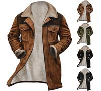 Men's Anoraks Winter Jacket Warm Lined Suede Coat Denim Style with Pockets Faux Leather Design for Stylish Outdoor (Coffee, L)
