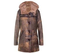Men's Antique Brown Sheepskin Leather Duffle Coat New Winter Real Shearling L