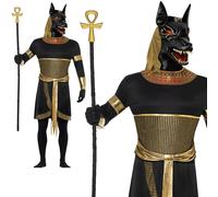 Mens Anubis Costume Egyptian God The Jackal Adult Halloween Fancy Dress New