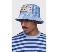 Men's Applique Patch Check Bucket Hat | Blue | BOOHOOMAN