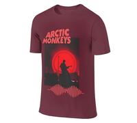 Men's AR*ctic Cotton T-Shirts Cool Monkeys Logo Round Neck Singer T Shirts Crew Neck Short Sleeve Summer Casual Black T-Shirts Merch Clothes Tops for Men Fans Gifts, burgundy, L