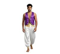 Mens Arabian Prince Costume Arab Satin Vest Waistcoat with Pants Halloween Carnival Cosplay Dress Up