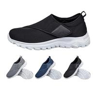 Men's Arch Support Slip-On Loafers Walking Supportive Comfortable Lightweight Soft Cushion Slip on Diabetic Shoes for Men,Black,42 EU