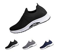 Mens Arch Support Walking Trainers Mens Orthopedic Slip On Trainers Air Cushion Running Shoes Breathable Mesh Sneakers Lightweight Tennis Sneakers Casual Outdoor Shoes Gym Joggers Shoes Grey