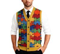 Mens Argyle Pattern Knitted Sleeveless V-Neck Sweater Vest Button Down Waistcoat Gilet Jumper Pullover Slim Fit Casual Formal Layering Piece for Office Daily Wear Autumn Winter Knitwear Gentlemen
