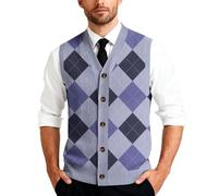 Mens Argyle Pattern Knitted Sleeveless V-Neck Sweater Vest Button Down Waistcoat Gilet Jumper Pullover Slim Fit Casual Formal Layering Piece for Office Daily Wear Autumn Winter Knitwear Gentlemen