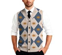 Mens Argyle Pattern Knitted Sleeveless V-Neck Sweater Vest Button Down Waistcoat Gilet Jumper Pullover Slim Fit Casual Formal Layering Piece For Office Daily Wear Autumn Winter Knitwear Gentlemen
