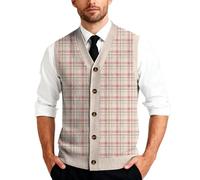 Mens Argyle Pattern Knitted Sleeveless V-Neck Sweater Vest Button Down Waistcoat Gilet Jumper Pullover Slim Fit Casual Formal Layering Piece For Office Daily Wear Autumn Winter Knitwear Gentlemen