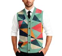 Mens Argyle Pattern Knitted Sleeveless V-Neck Sweater Vest Button Down Waistcoat Gilet Jumper Pullover Slim Fit Casual Formal Layering Piece For Office Daily Wear Autumn Winter Knitwear Gentlemen