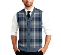 Mens Argyle Pattern Knitted Sleeveless V-Neck Sweater Vest Button Down Waistcoat Gilet Jumper Pullover Slim Fit Casual Formal Layering Piece For Office Daily Wear Autumn Winter Knitwear Gentlemen