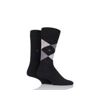 Men's Argyle Socks Burlington Cotton Diamond Everyday Black / Navy - 2 Pair Pack