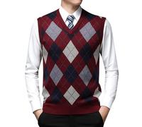 Men's Argyle Sweater Vests Classic V-Neck Knitwear Jumper Waistcoat Wool Blend Pullover Sleeveless Cardigan Warm Plaid Tank Tops Autumn Winter Red XXXL