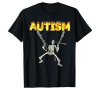 Men's Armed Skeleton T-Shirt - Statement Shirt with Autism Lettering in Flames | Eye-catching Top for Awareness and Strength, style_q01 black, XXL