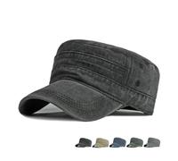 Men's Army Cap Cotton Cadet Hat Military Flat Top Trucker Dad Hat Classic Adjustable Baseball Cap Breathable Outdoor Sports Black