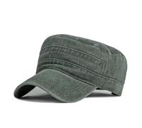 Men's Army Cap Cotton Cadet Hat Military Flat Top Trucker Dad Hat Classic Adjustable Baseball Cap Breathable Outdoor Sports Green