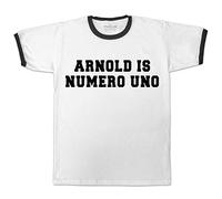Mens Arnold is Numero Uno T Shirt Schwarzenegger Retro Vintage Golds Gym Ringer (L = 40/42") White