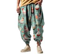 Men's Art Print Harem Pants, Loose Fit Lightweight Joggers with Drawstring Waist, Casual Trousers Featuring Mushroom Pattern, Ideal for Creative Workshops and Street Photography