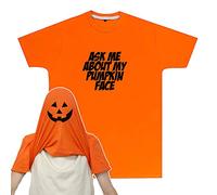Mens Ask me About My Pumpkin Flip T Shirt - Slogan Halloween Fancy Dress Idea for Men - Easy Quick Cheap, 2XL, Orange