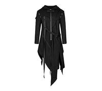 Men's Assassin's Creed Gothic Costume Vintage Victorian Steampunk Hooded Jacket Asymmetrical Mid Length Party Coat Tuxedo Zipper Jacket Uniform Halloween Party Carnival Cosplay Costumes S-5XL