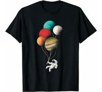 Men's Astronaut with A Jupiter Balloon T-Shirt Solar System Planets Space Unisex Shirt Black 3XL