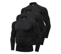 Men's Athletic Compression Shirts Long Sleeve Workout T-Shirt Mock Turtleneck Base Layer Undershirt Tops, /Black 3pcs, XXL