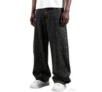 Men's Athletic-Fit Stretch Denim Jeans Black Polka Dot Denim Trousers Retro-Inspired Relaxed-Fit Wide-Leg Straight-Leg Trousers Perfect for Casual Outfits, Gym Sessions, and Everyday Use