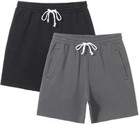 Men's Athletic Gym Clothes Gym Shorts with Zipper Pockets 5.5'' Elastic Waist Casual Cotton Sweat Short Pants for Pajama Jogger Sport, 2 Pack:black/Dark Grey, XX-Large